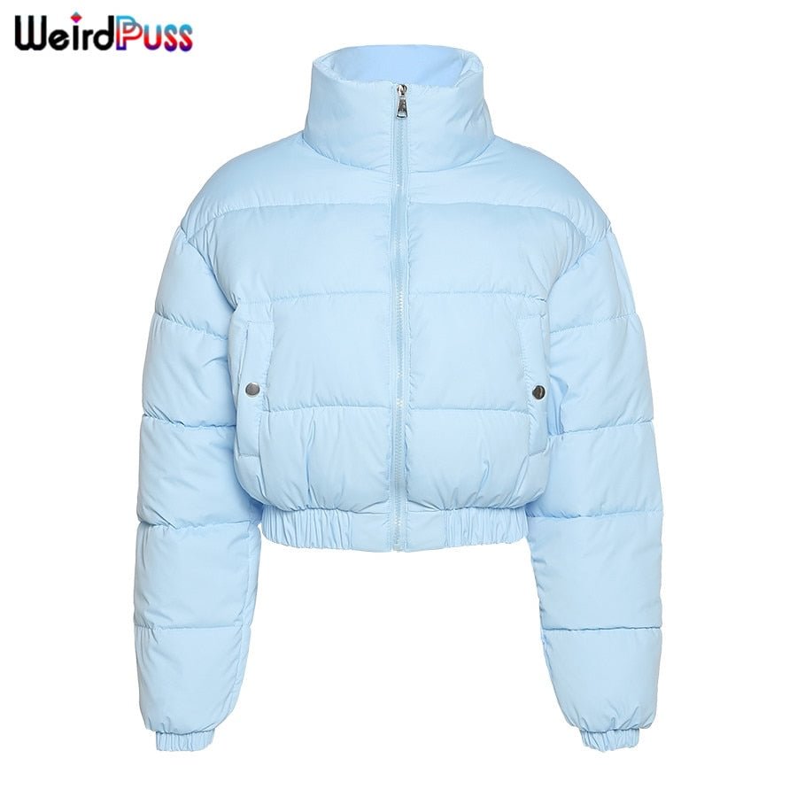OrangeA Women Short Puffer Jacket Cotton-Padded Thick Drawstring Parkas Zipper Winter Bubble Coat Warm Casual Hot Street Outfits
