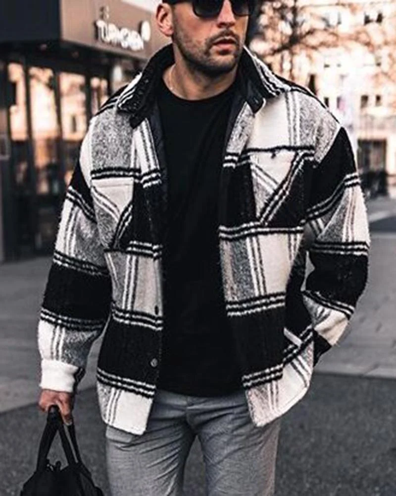 Men's Plaid Long Sleeve Shirt-14