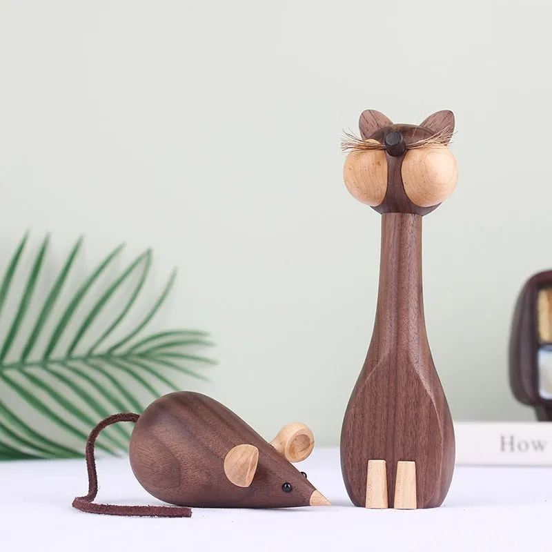 Nordic home furnishings solid wood high quality mouse and cat ins toy study decoration Zodiac gift