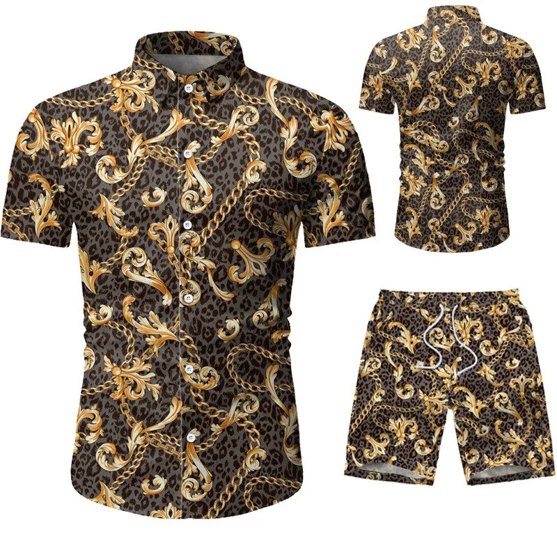 2021 Summer New Fashion European Size Men's Casual Suit Floral Shirt Shorts Set Men Plus Size Clothing for Men 3xl