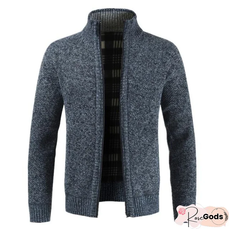 Autumn Winter New Men's Jacket Slim Fit Stand Collar Zipper Jacket Men Solid Cotton Thick Warm Jacket