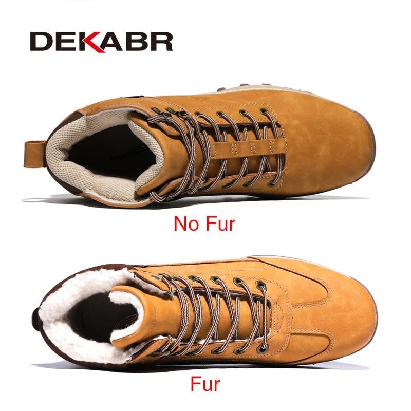 DEKABR Brand Genuine Leather Autumn Winter Warm Fur Classic Snow Boots Male Motorcycle Boots Men Warm Ankle High Top Men's Boots