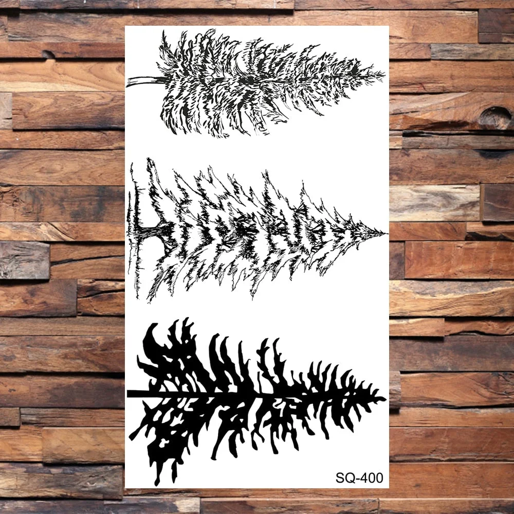Small Forest Pine Tree Temporary Tattoos For Women Men Realistic Whale Mountain Sea Wave Fake Tattoo Sticker Arm Body Tatoos