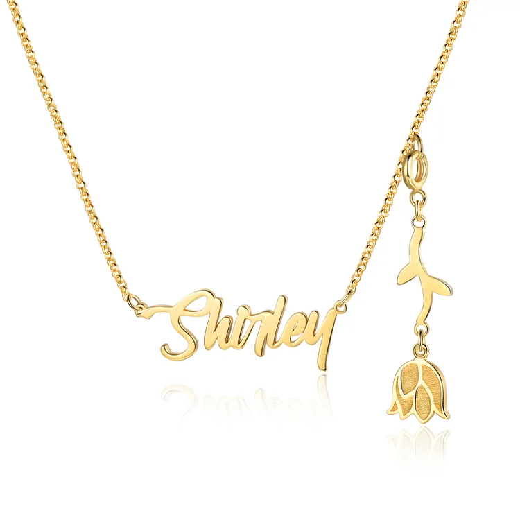 Lily of The Valley Name Necklace Personalized June Birth Month Flower Necklace