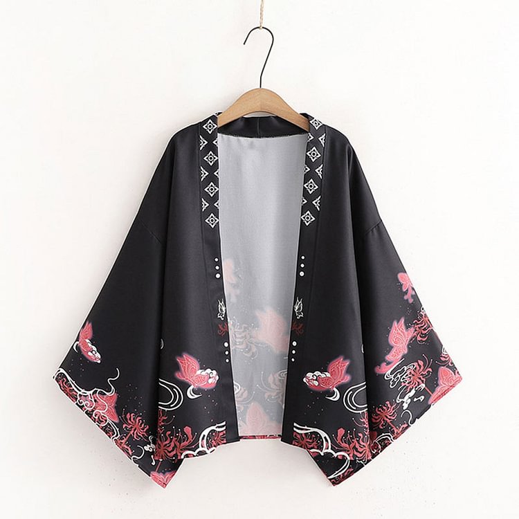 Vintage Butterfly Print Outerwear Tank Top Skirt Three Pieces Set - Modakawa Modakawa