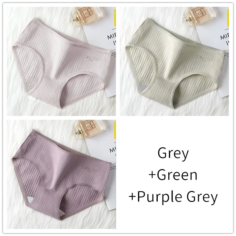 3Pcs Women Panties Lace Cotton Underwear Girls Mid Waist Briefs Lady Cute Sexy Lingerie Intimates Breathable Underpants Female