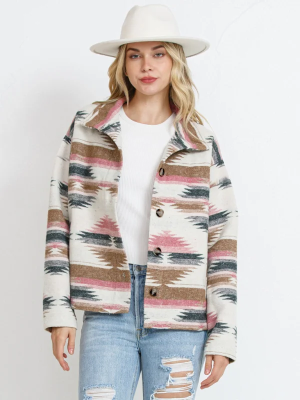 Ethnic Aztec Lapel Button Top Jacket Flusfy
