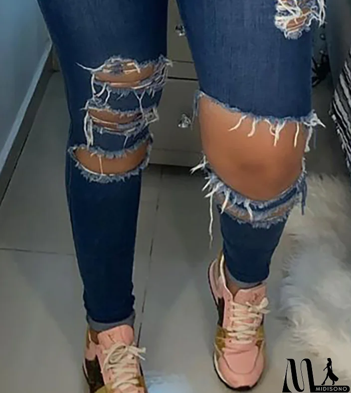 MidiSono - Dark Blue Ripped Skinny Jeans