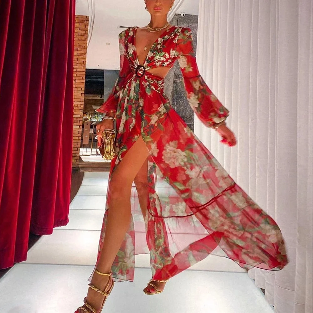 2021 Beach Dress Summer Floral Swimsuit Print Belt Bathing Suit Women Long Cover Up Off Shoulder Beachwear Bandeau Halt Swimsuit