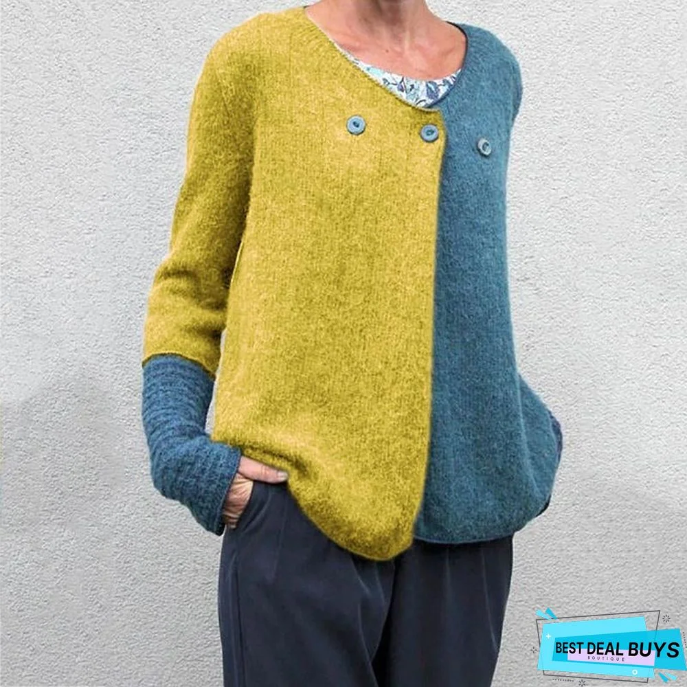 Blue Knitted Casual Sweaters