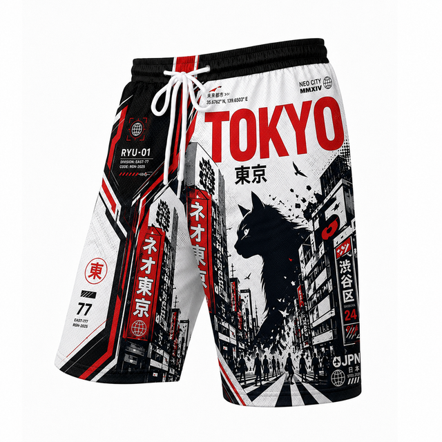 Techwear Tokyo Cat Athletic Shorts