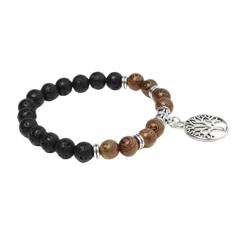 Retro Round Alloy Volcanic Rock Stone Beaded Unisex Bracelets