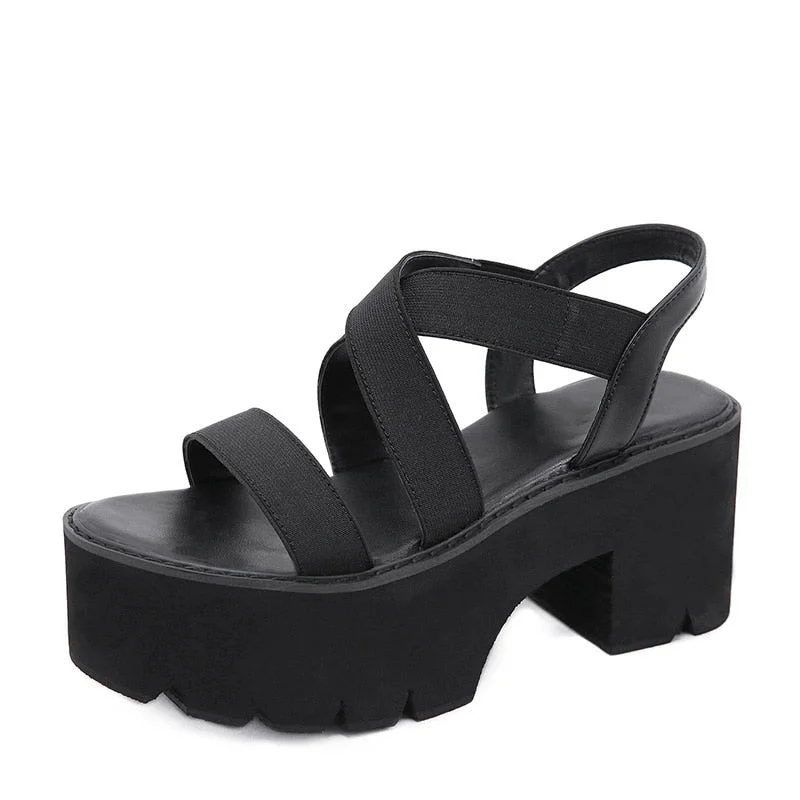 Gdgydh 2021 Summer Women Gladiator Sandals Thick Platform High Heels Comfortable Female Shoes Elastic Band Black Shoes Drop Ship