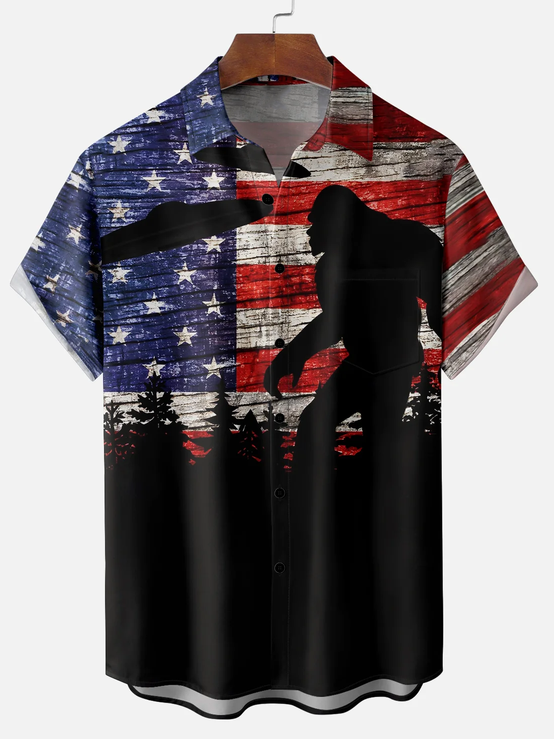 Men's Vintage American Flag Cartoon Print Shirt PLUSCLOTHESMAN