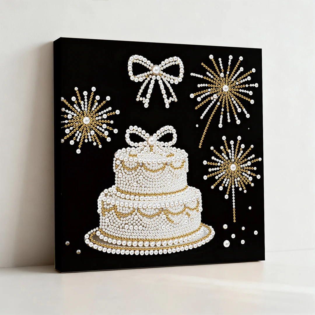 Cake DIY Pearl Art Diamond Painting Kit for Adults Home Decor 25x25cm With Frame