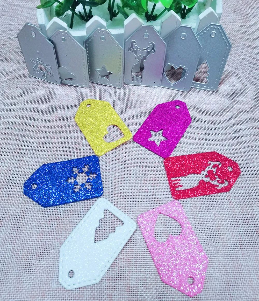 Christmas Tags Labels Metal Cutting Die Stencil Template for DIY Embossing Paper Photo Album Card Making Deer Snowflake Die Cuts