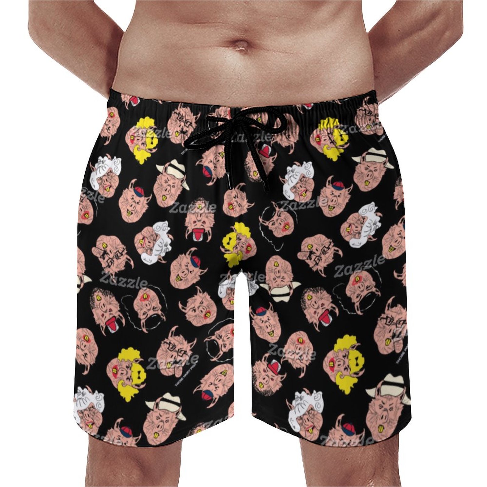 Those Hairy Pigs Signature Black Elegant Men's Swim Trunks Summer Board Shorts Quick Dry Beach Short with Pockets