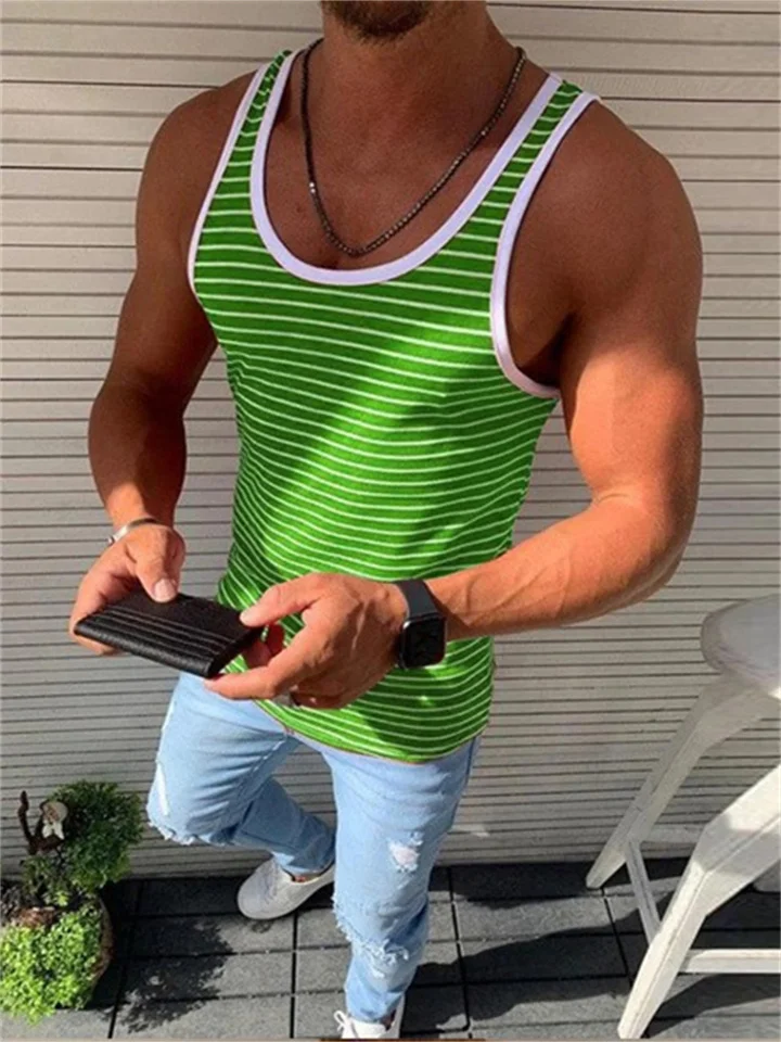 Men's Tank Top Vest Undershirt Striped Crew Neck Clothing clothes Street Casual Sleeveless Tops Lightweight Fashion Breathable Comfortable Green Blue Gray / Summer-Cosfine