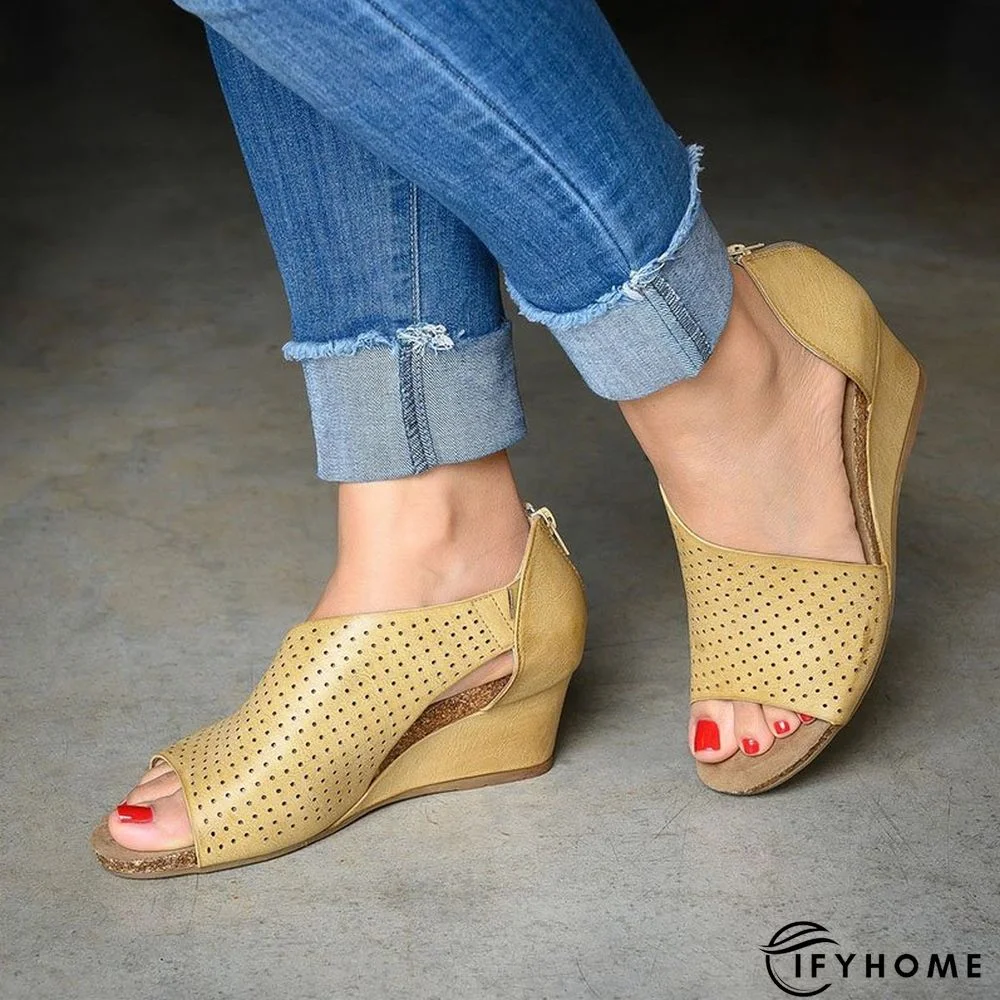 Cut-outs Slip On Wedges Sandals | IFYHOME