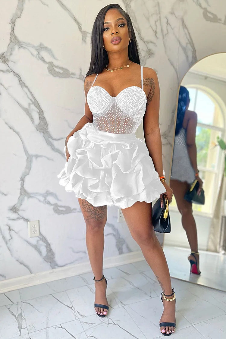 See-Through Bustier Layered Ruffle Party Slip Mini Dresses