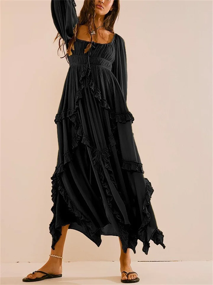 Women's Plus Size Party Dress Print Crew Neck Layered Long Sleeve Winter Fall Elegant Prom Dress Maxi long Dress Formal Party Dress