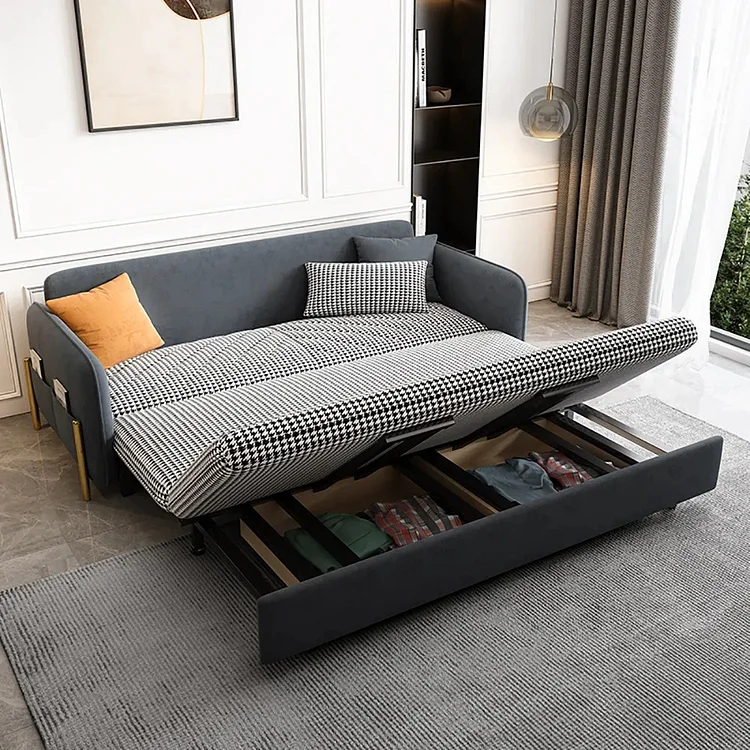 Homemys Sleeper Sofa Deep Gray Upholstered Convertible Sofa