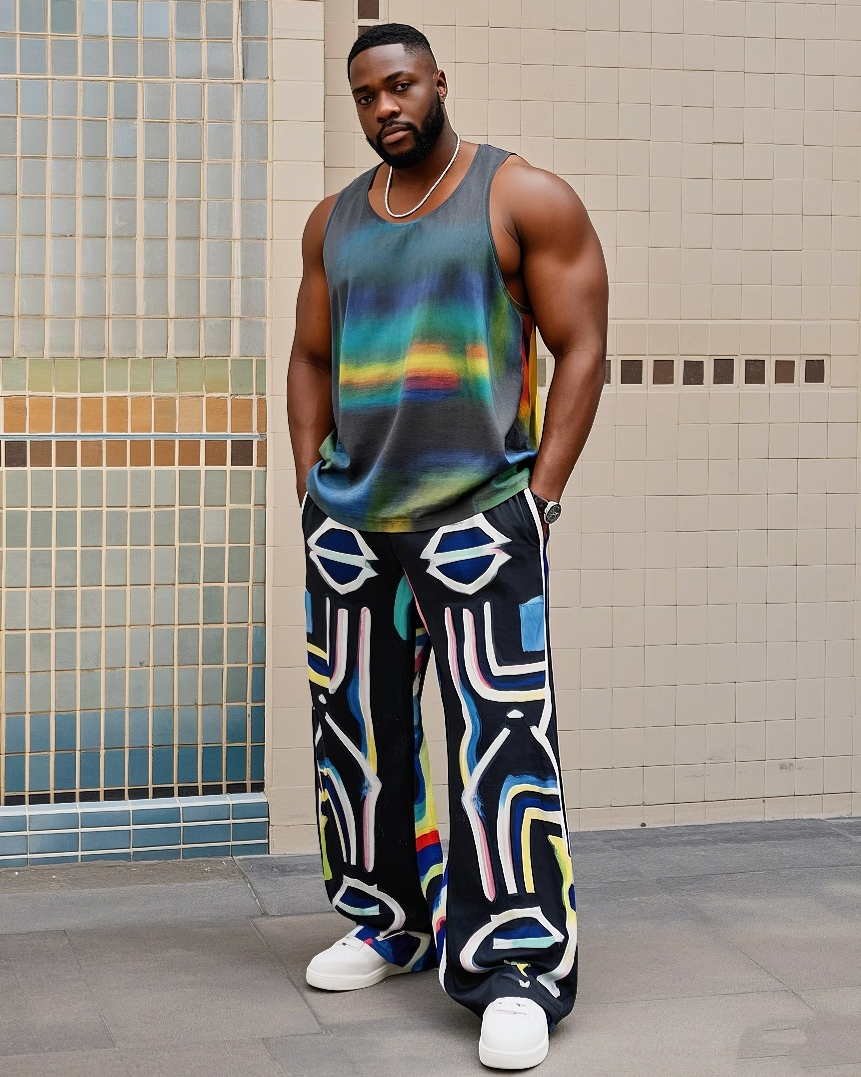 Big Boy Gradient Vest/Pants Creative Printed Vest Trousers Suit