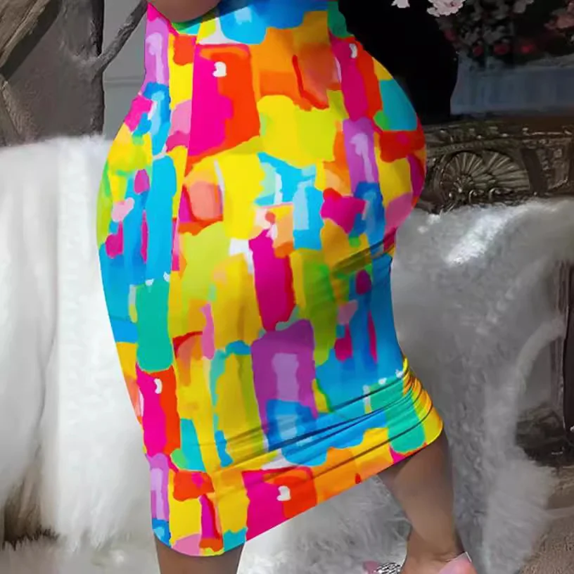 Wongn Wongn Women's Round Collar Short-Sleeved T-Shirt Wrapped Hip Skirt Print Leak Umbilical Slim Sexy Suit