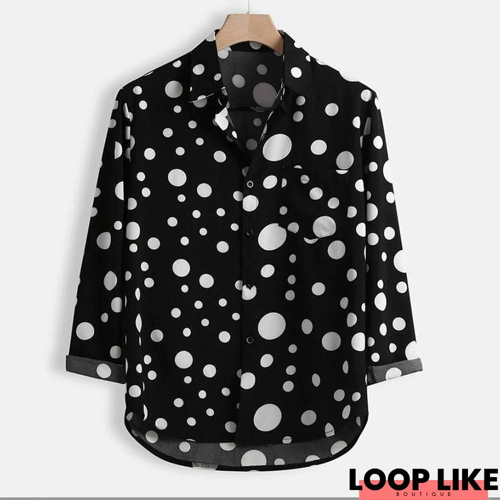 Men's Polka Dot Print Front Short Back Long Shirts