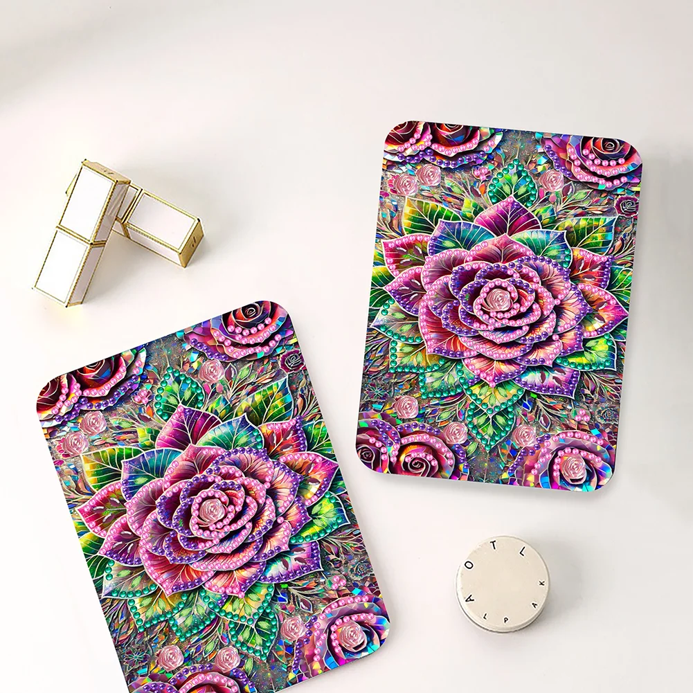 DIY Diamond Art Shiny Crystal Mirror Lightweight Standing Makeup Mirror (Rose)