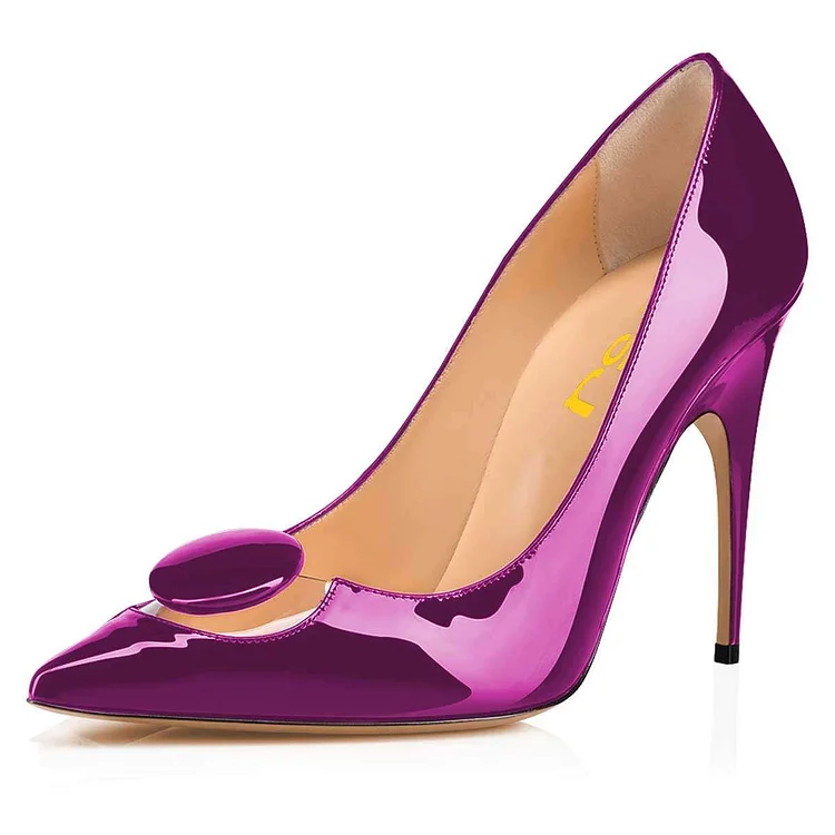 Purple Mirror Leather PVC Pointy Toe Stiletto Heels Pumps |FSJ Shoes