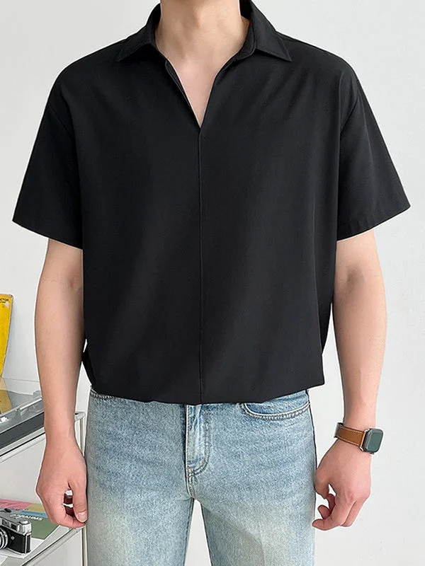 Aonga - Mens Solid Lapel Short Sleeve Casual Shirt K