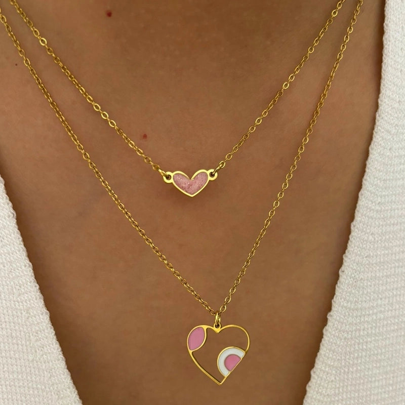 Sweet Heart Shape 316L Stainless Steel  Enamel Hollow Out Pendant Necklace