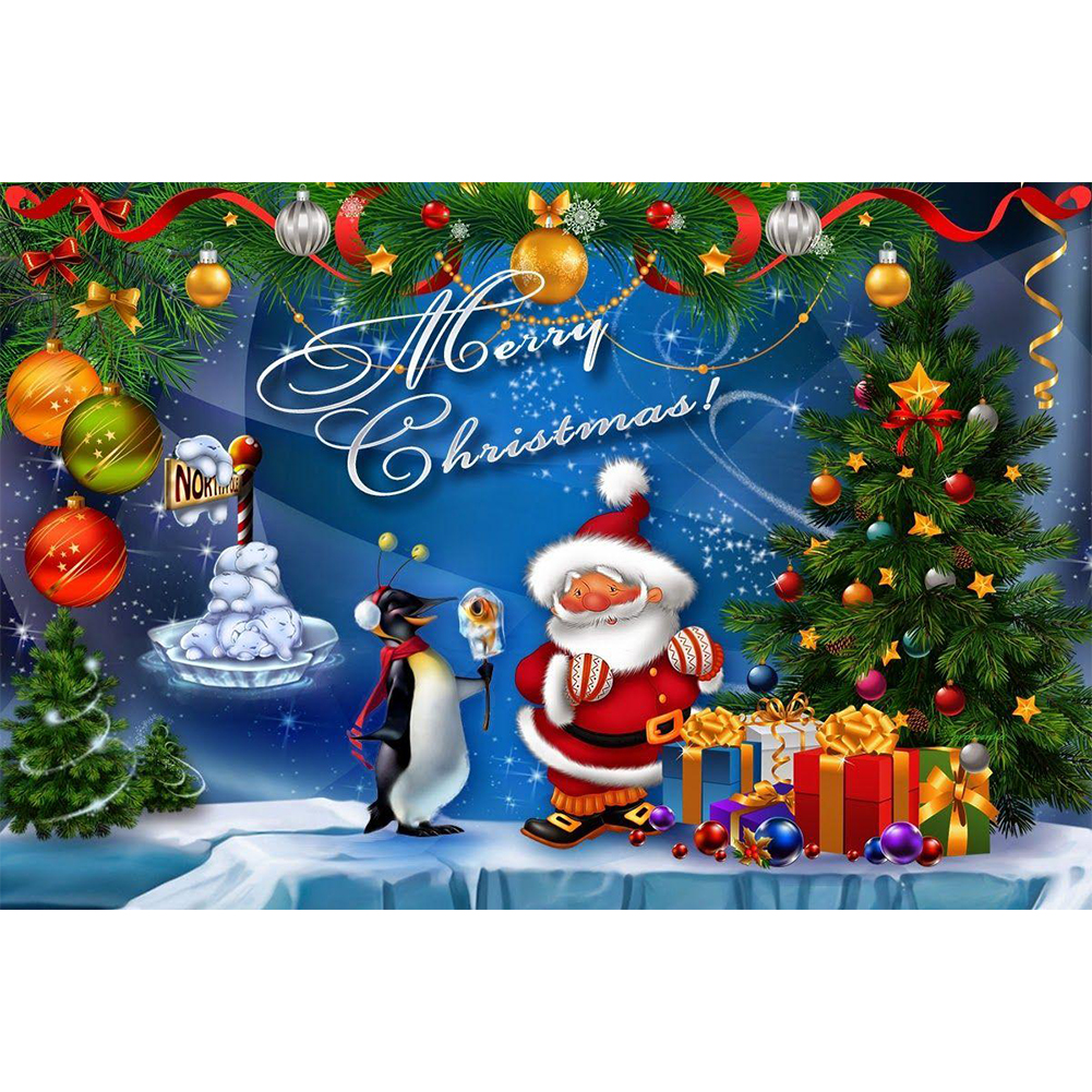 

30*40CM - Round Drill Diamond Painting - Santa and Penguin, 501 Original