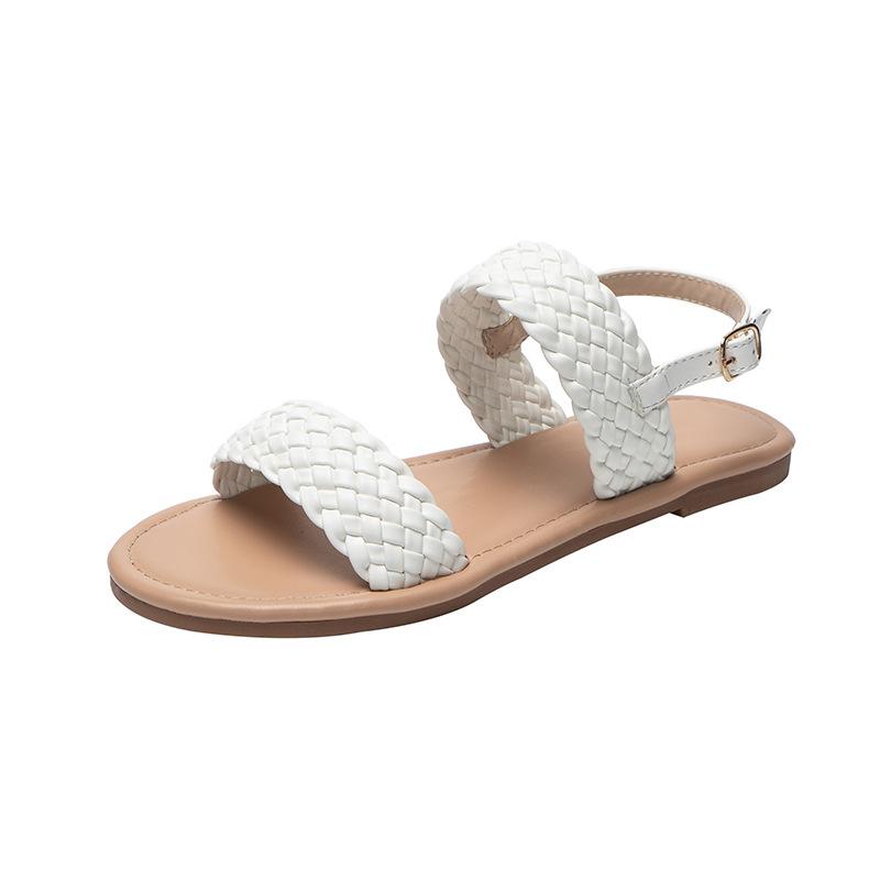 Mature Women Summer Weave Sandals Flat Beach Shoes