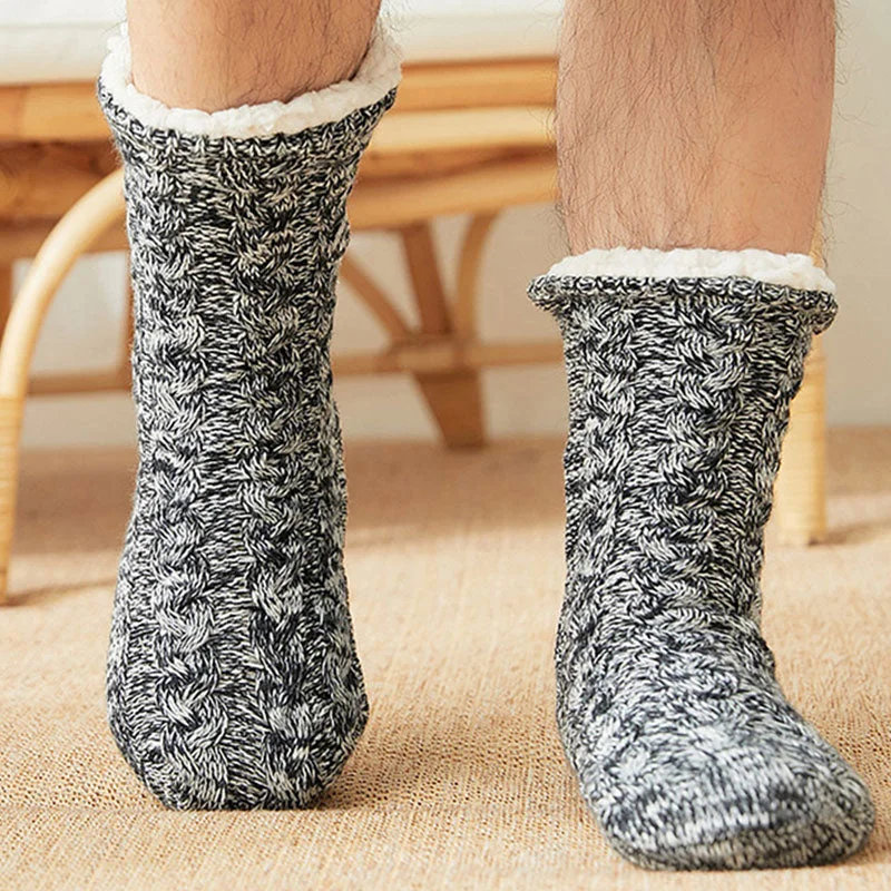 Men's Indoor Slippers Sock Crochet slippers with Fur Warm Plush Floor Bedroom Comfy Non-slip Home Slippers for Men Soft Big size
