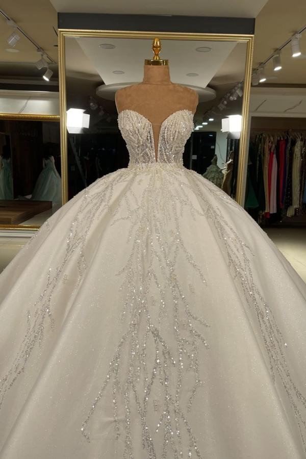Chic Glitter Long Ball Gown Wedding Dress With Sweetheart | Ballbellas Ballbellas
