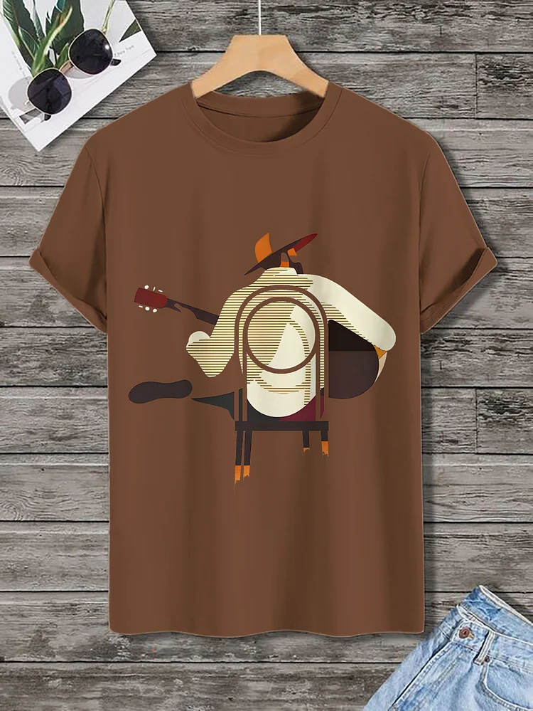 Men's Guitar Player Art Print Cotton Casual T-Shirt
