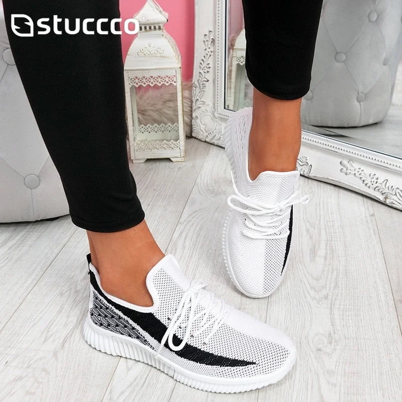 2021 New Women Sport Shoes Mesh Sneakers Female Lace Up Shoes Women's Round Toe Low Heels Ladies Comfortable Casual Flats Shoes
