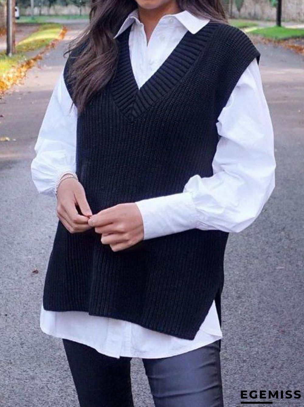 Casual Knitted Floral-Print Solid Sweater | EGEMISS