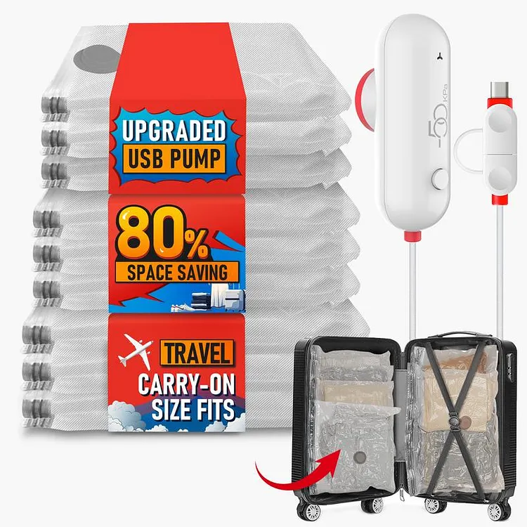 ✨🔥9 Pack Lightweight Travel Bags with USB Electric Pump | Compact Vacuum Storage Bags for Clothes | Space Saver Compression Bags for Travel 