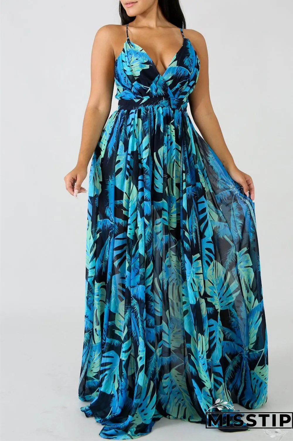 Pink Fashion Casual Print Backless V Neck Sling Dress