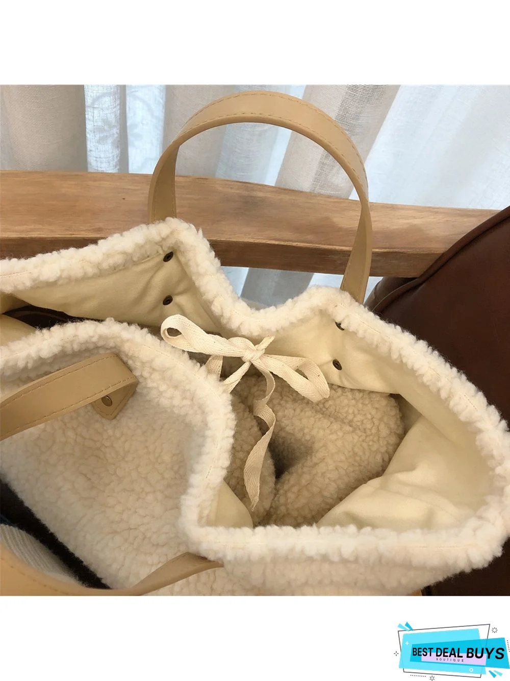 Pure Color Lambswool Large Capacity Handbag