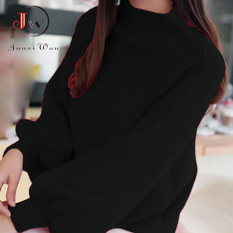 New Winter Women Sweater Fashion Turtleneck Lantern Sleeve Pullovers Loose Knitted Female Jumper Tops Pull Femme