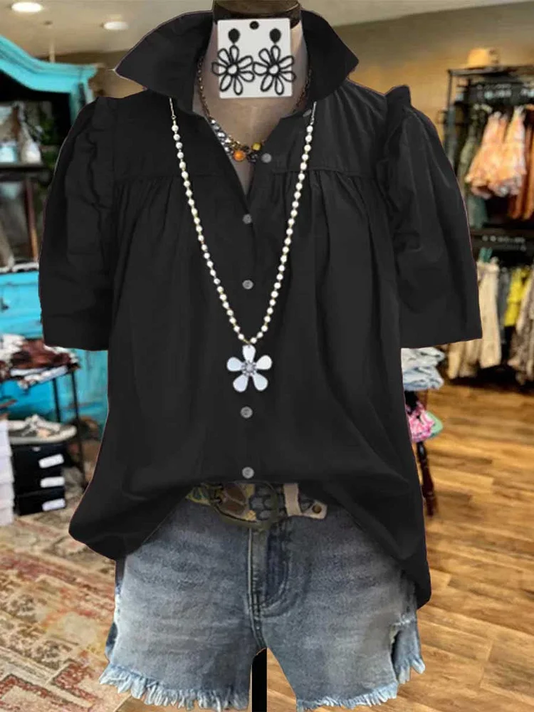 Women's Solid Color Casual Comfortable Cotton Shirt