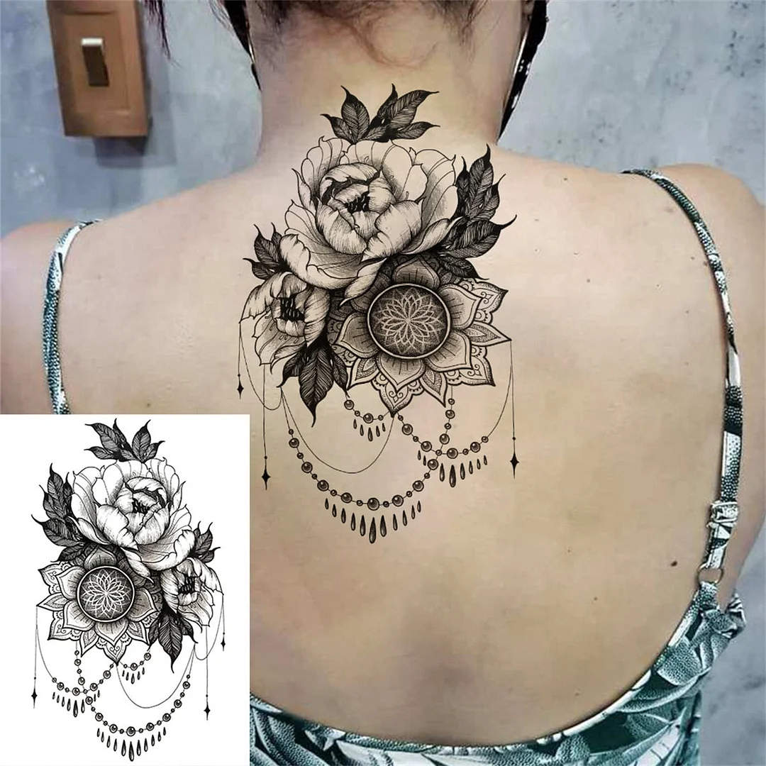 Flower Skeleton Temporary Tattoos For Women Men Adult Death Skull Tattoo Sticker Fake Lion Wolf Forest Black Evil Tatoos Armband