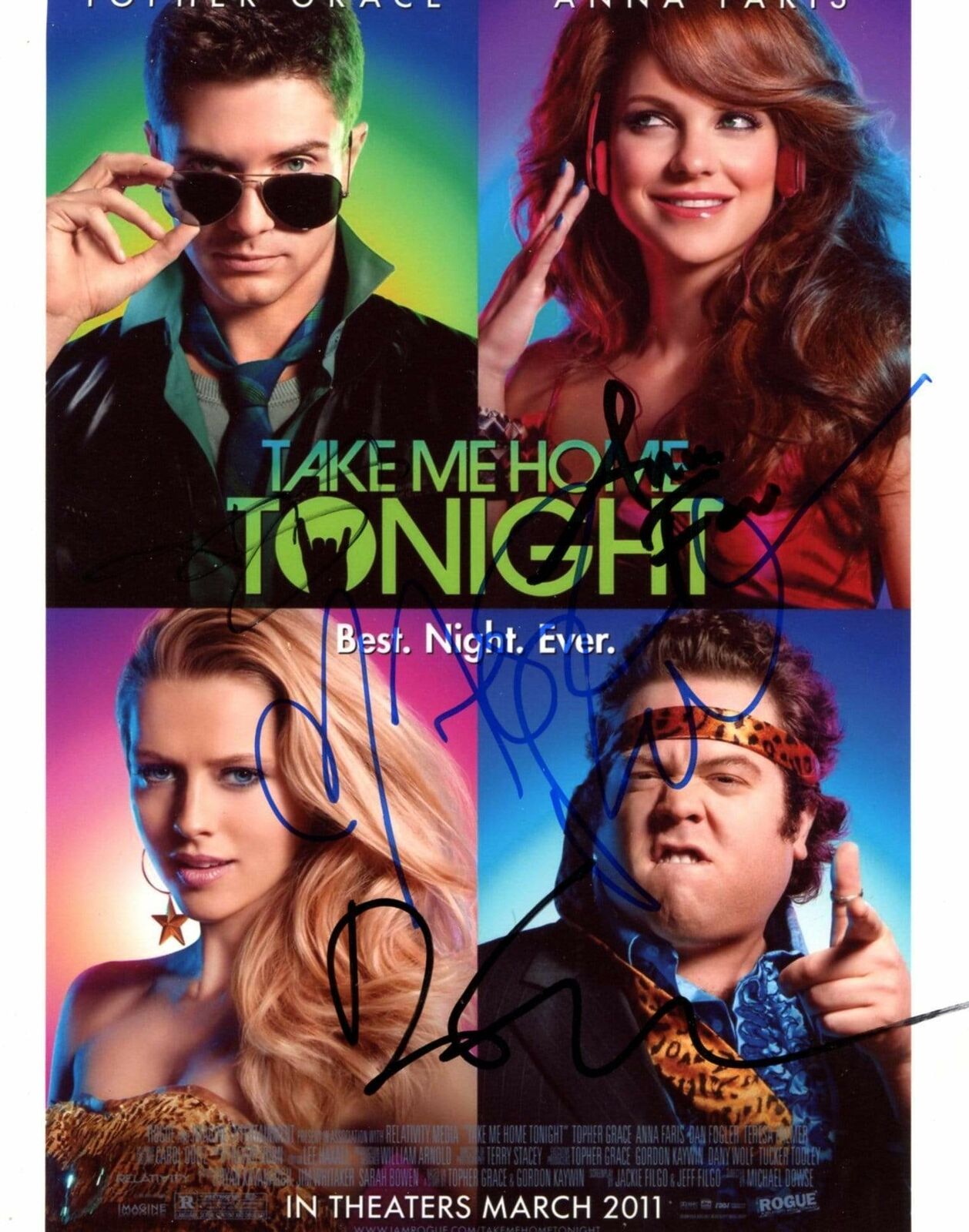 Take Me Home Tonight CAST autographs, In-Person signed promo Photo Poster painting