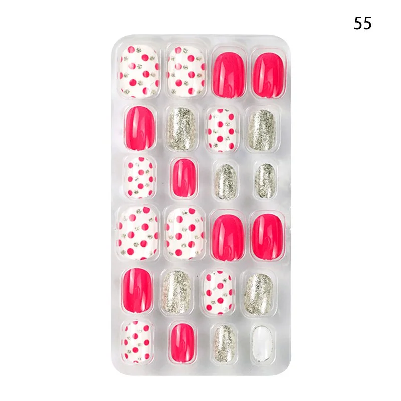 Children Adult 24 Fake Nails Christmas Cartoon Pattern Boxed Children Simple Wear-resistant Finished Full Covering Nail Sticker