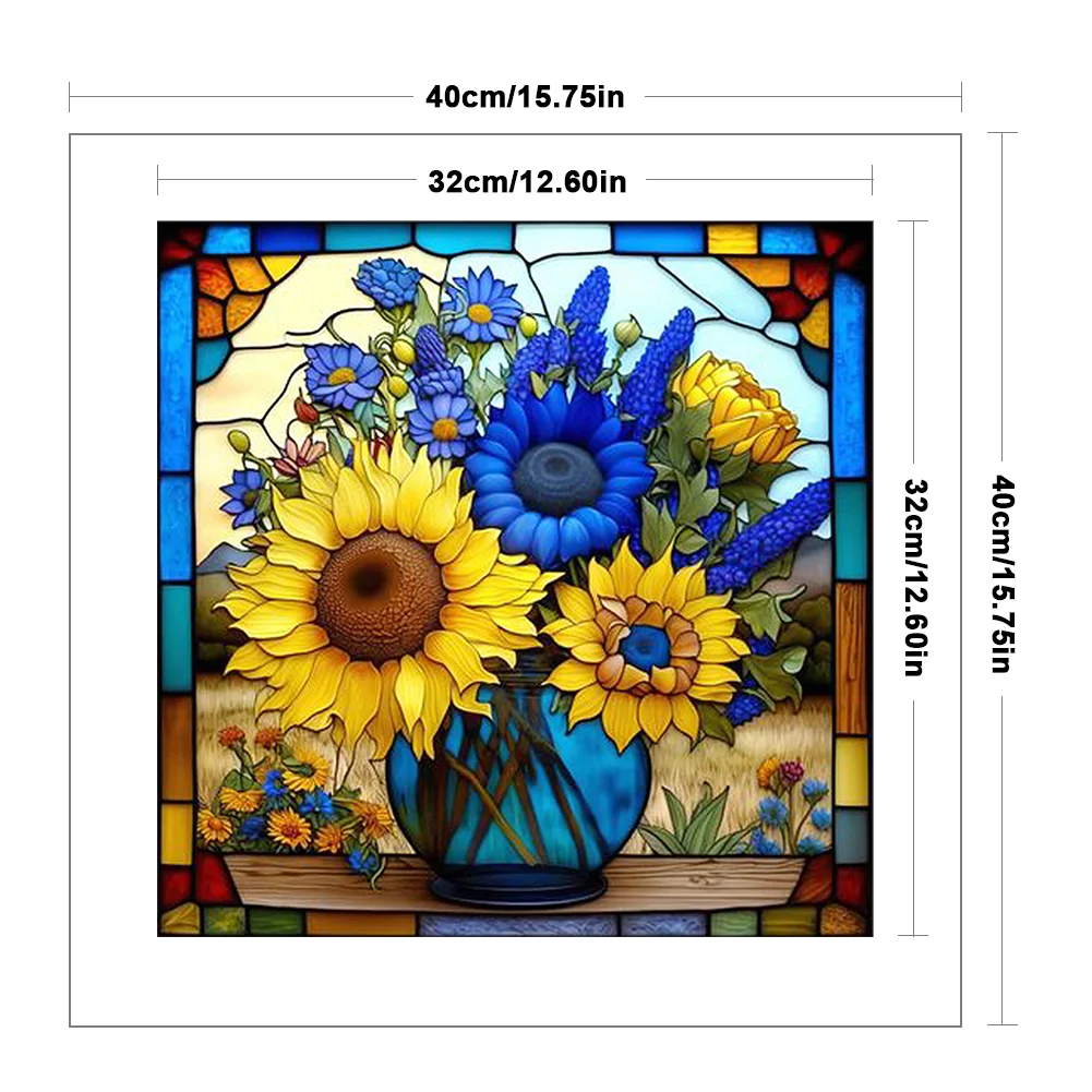 DIY Stamped Cross Stitch 14CT Full Embroidery 40*40cm - Glass Painting-Sunflowers