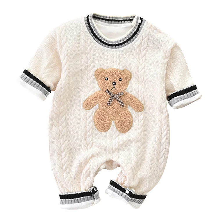  Baby Lovely Bow Bear Knitted Romper